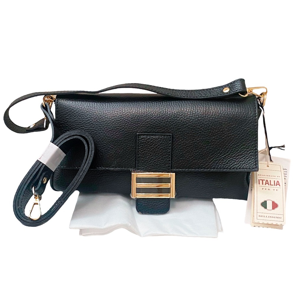 Divina Firenze Abbi  Black Leather Satchel/Crossbody Handbag